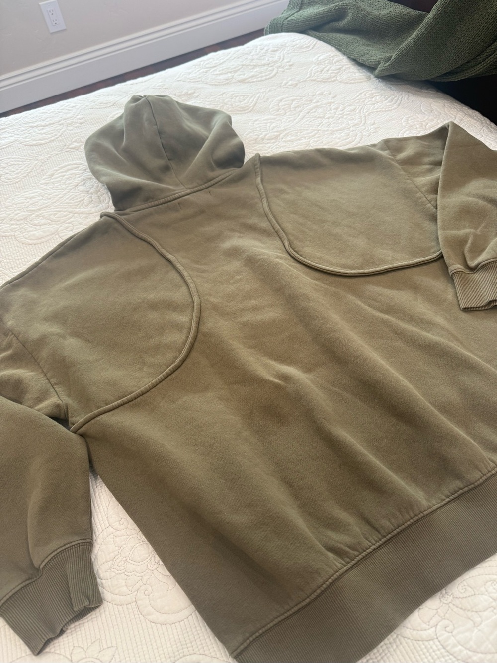OAK + FORT Men’s Olive Hoodie with Panel Stitching Sz Large Unique,Streetwear - Picture 4 of 12